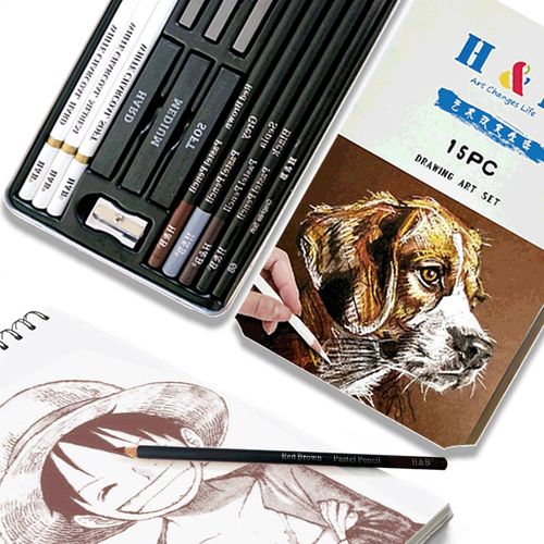 15pcs Drawing Charcoal Set, Professional Sketch Pencils, Art Supplies, Drawing Kit