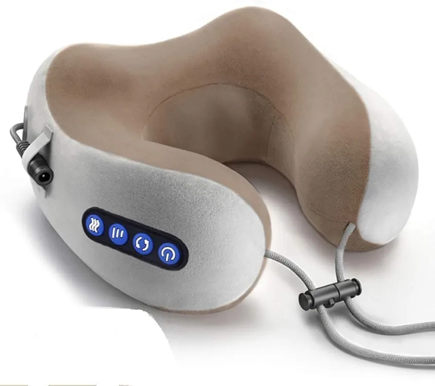 ELTERAZONE Electric Travel Neck Massage Pillow, U Shaped Memory Foam Kneading Vibration Neck Head Support Pillow, Relief Cervical Pain, For Airplane, Train, Car