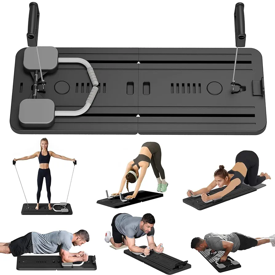Brand: Jinsihou  Fitness Board Foldable Pilates Board Ab Workout Equipment for Home Gym Automatic Rebound Multi-Function Exercise System with Resistance Band