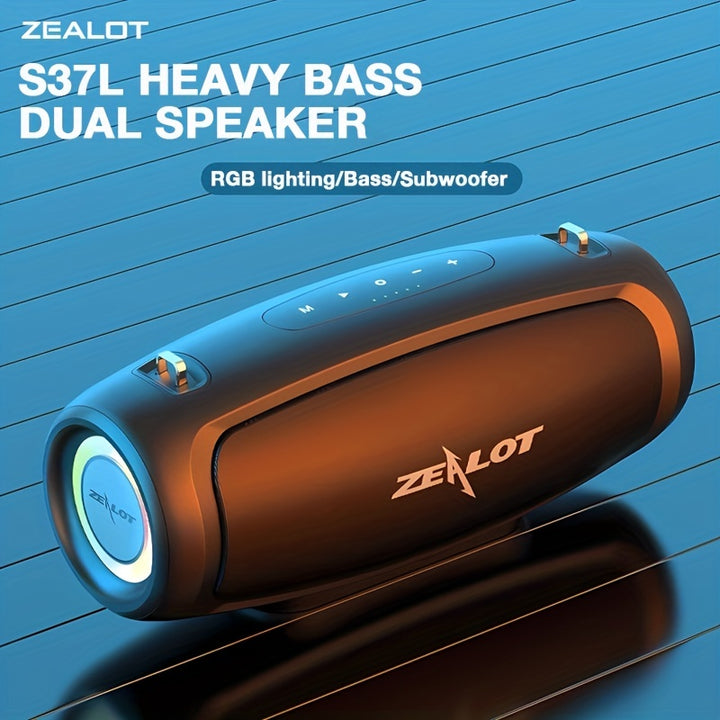 Zealot S37L Wireless Speaker: Heavy Bass, IPX5 Waterproof, 3D Surround Sound, RGB Lighting & More - Perfect For Home, Car, Outdoor