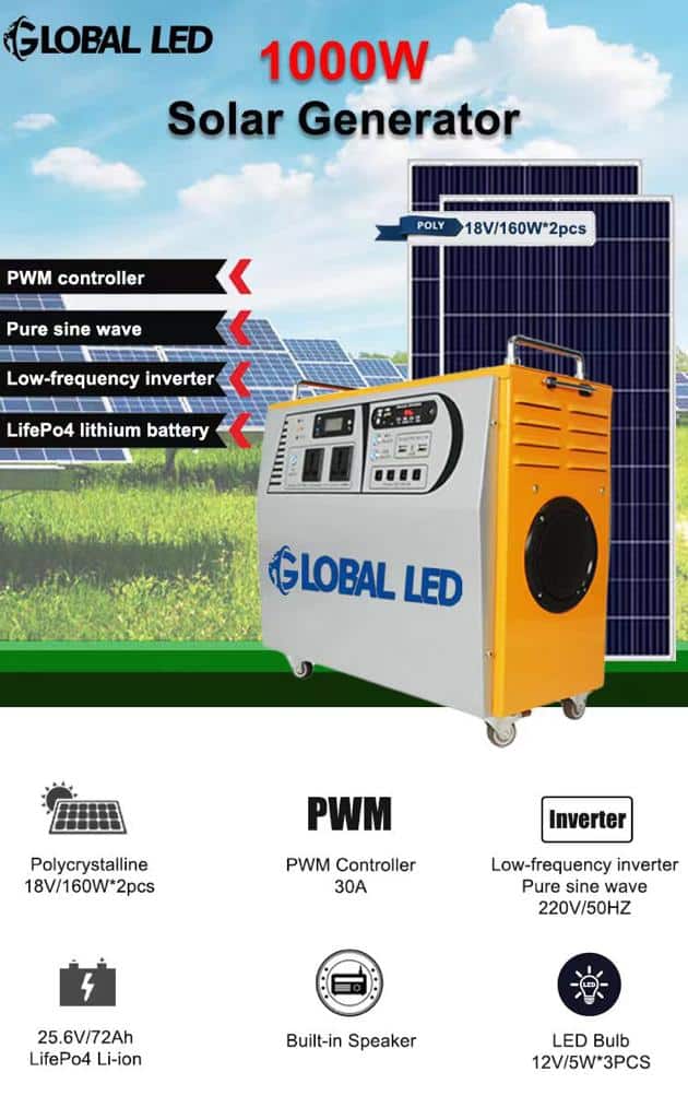 GLOBAL LED 1000W Portable Solar Generator System
