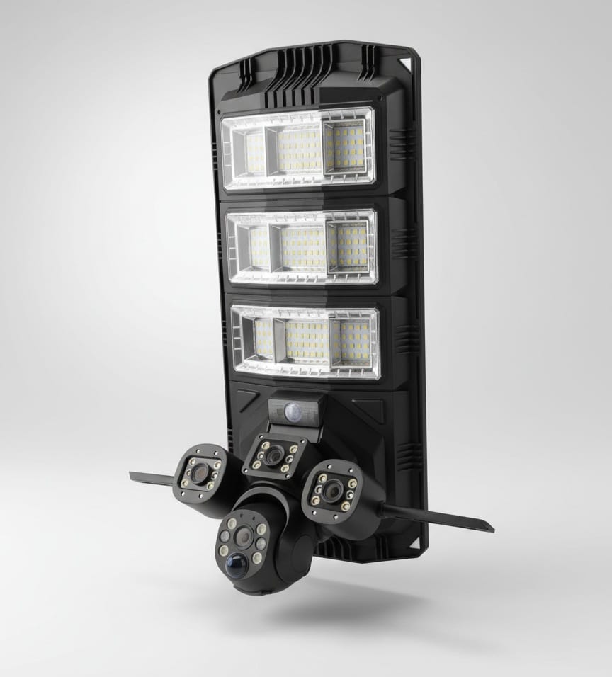 Integrated Solar Street Light with Multi-Lens PTZ Camera System